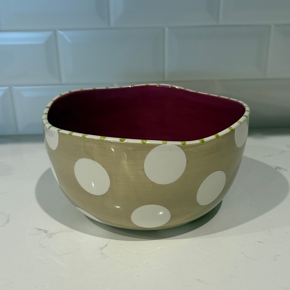 Coton Colors Tan and White Polka Dot Ceramic Bowl 8”x4” - Picture 1 of 5